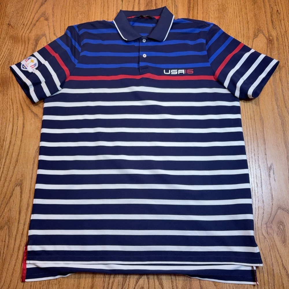 Polo Golf Ralph Lauren Shirt Mens XL Ryder Cup 2016 Striped Performance USA Flag